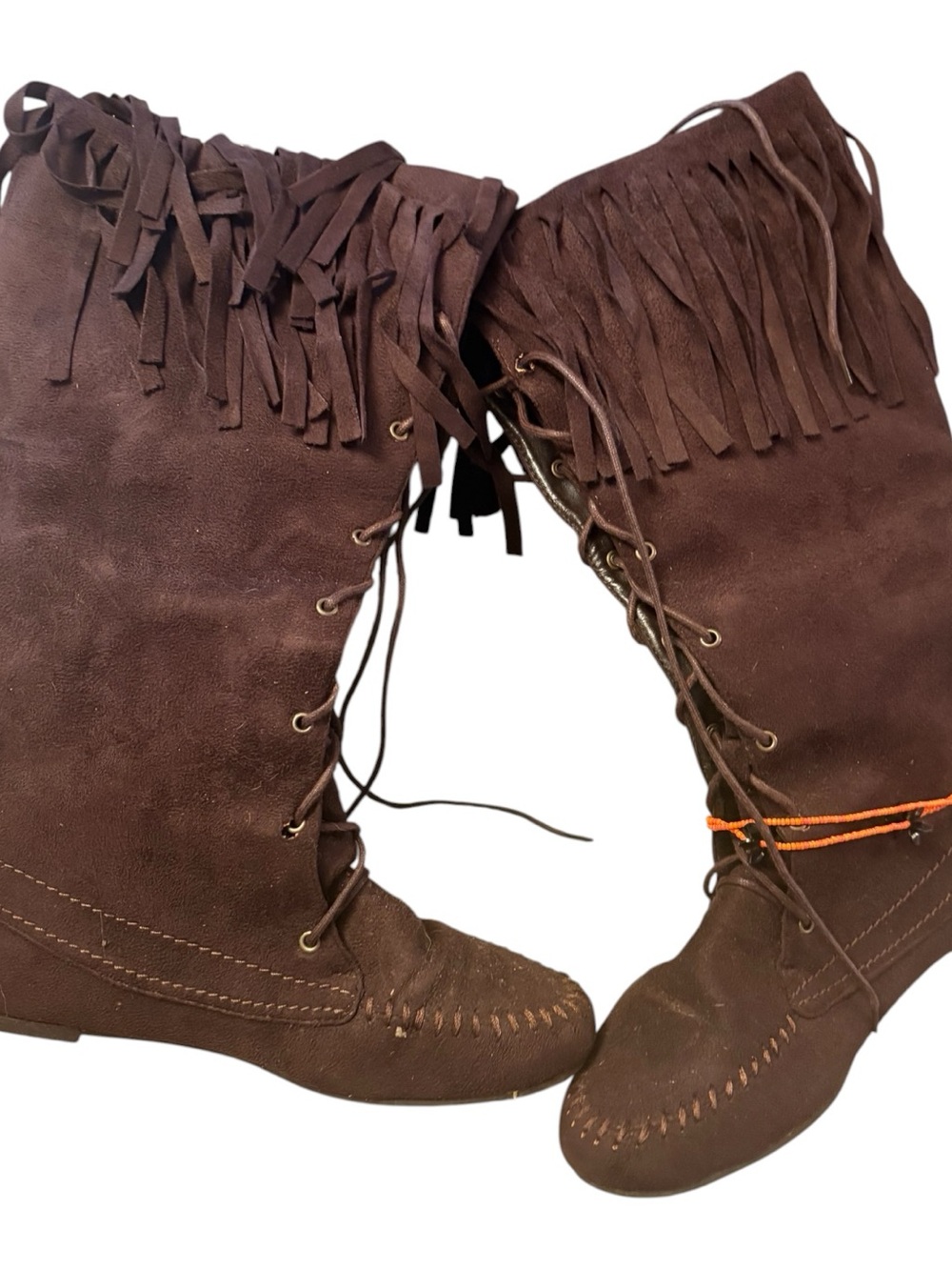 Bonnibel JONES‑2 Brown Suede Fringe Lace‑Up Moccasin Boots – Size 6.5